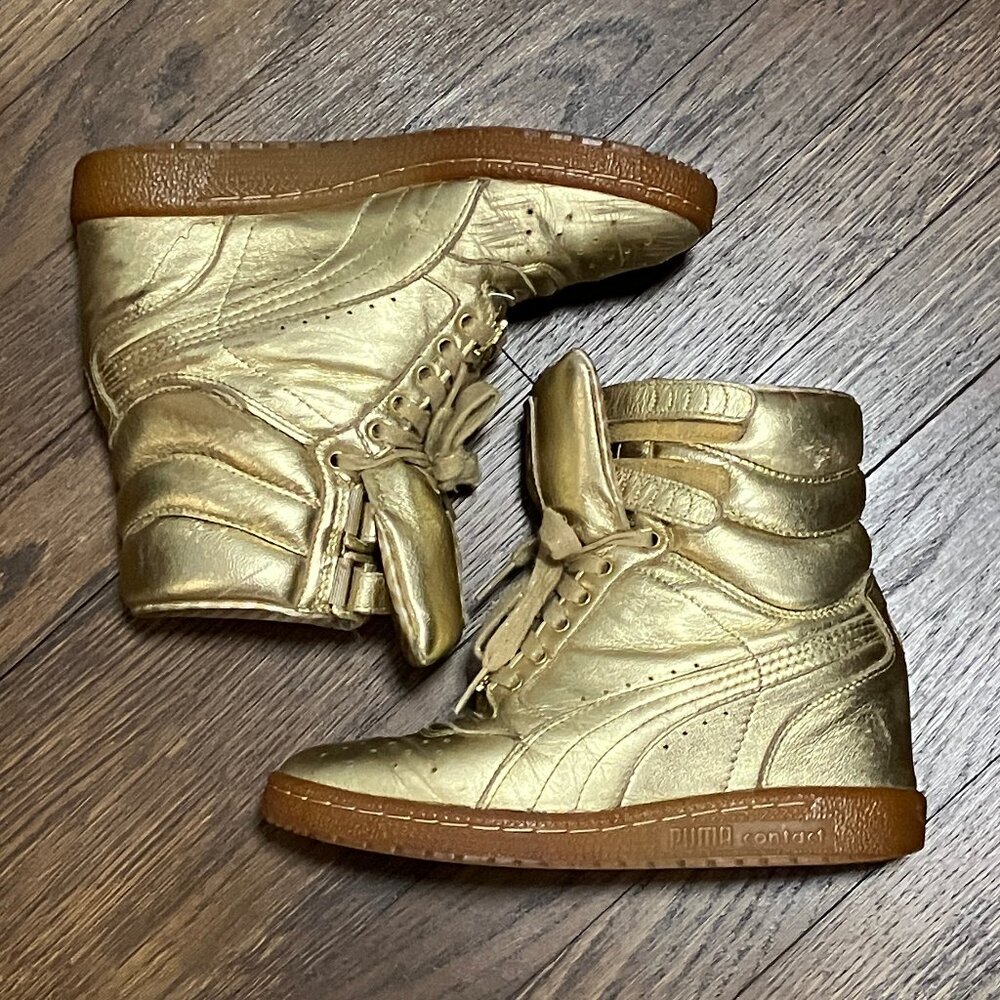 Puma CONTACT SKY WEDGE gold hidden wedge sneakers US 6.5/EU 37/UK 4/23cm